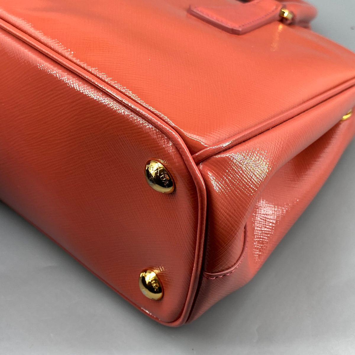 Prada Saffiano Vernice Small Galleria Double Zip Tote Arancio