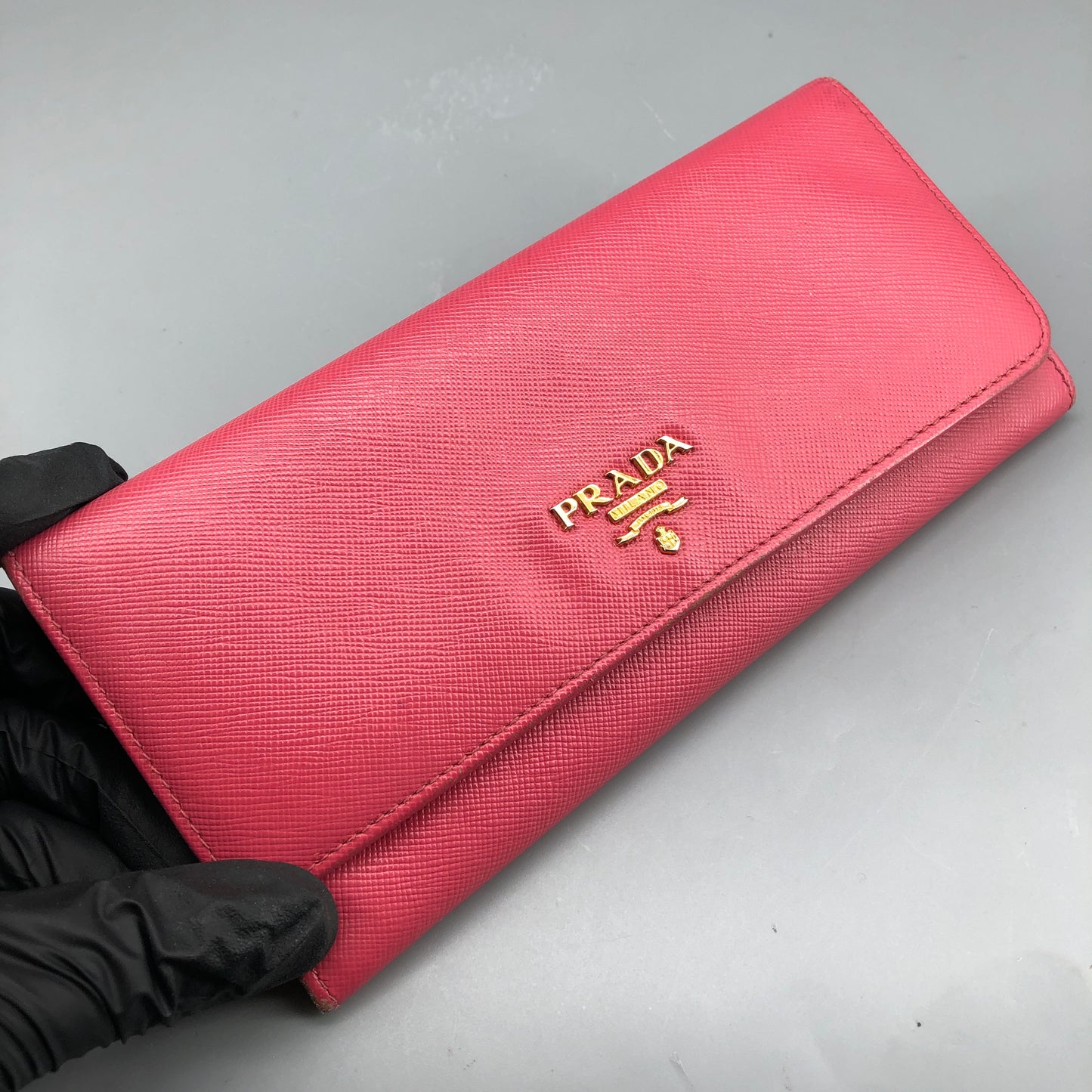 Prada Pink Saffiano Leather Flap Long Wallet