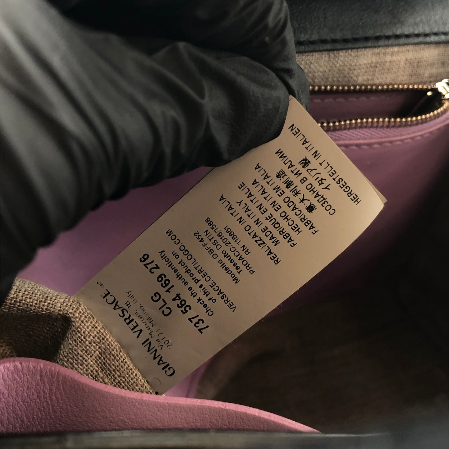 Versace La Medusa Black/Pink Leather Small Tote Bag