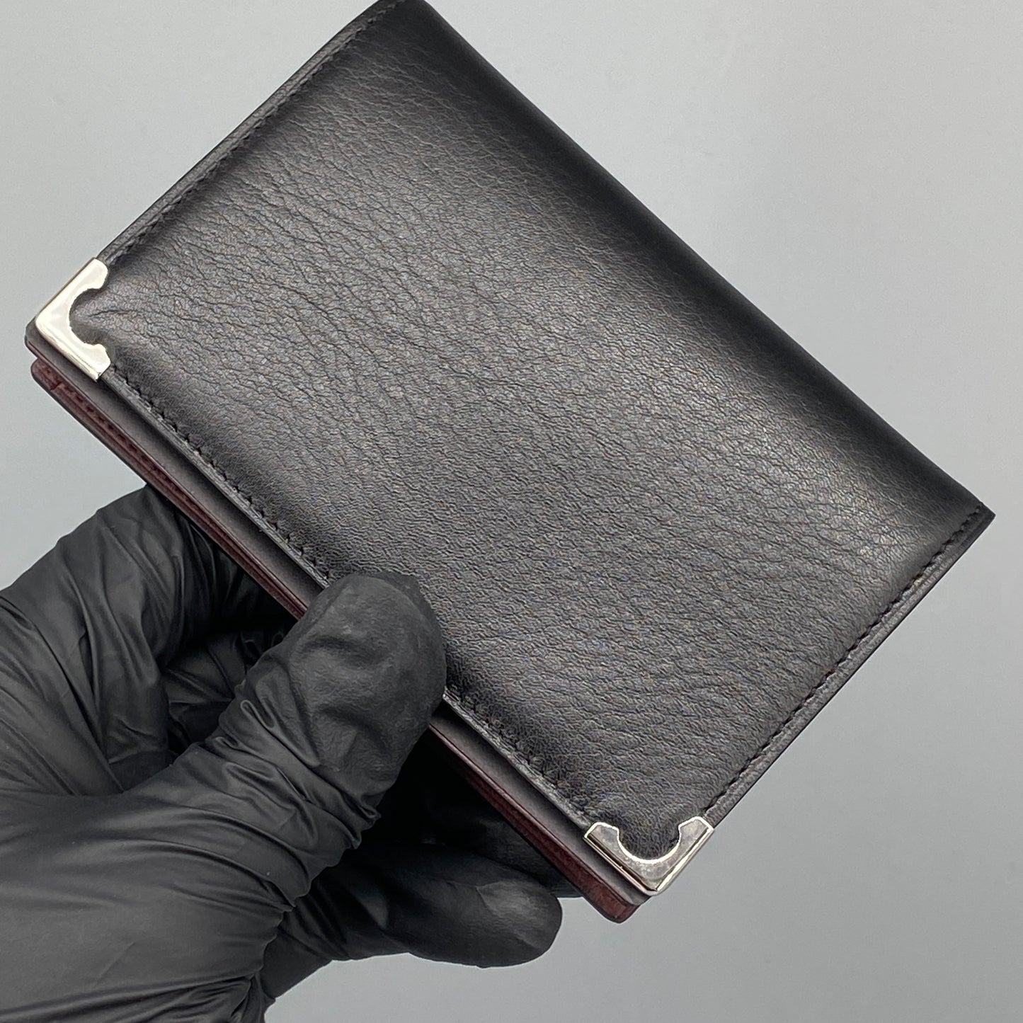Cartier Black Smooth Leather Bi-fold Wallet with Metal Corner Guards