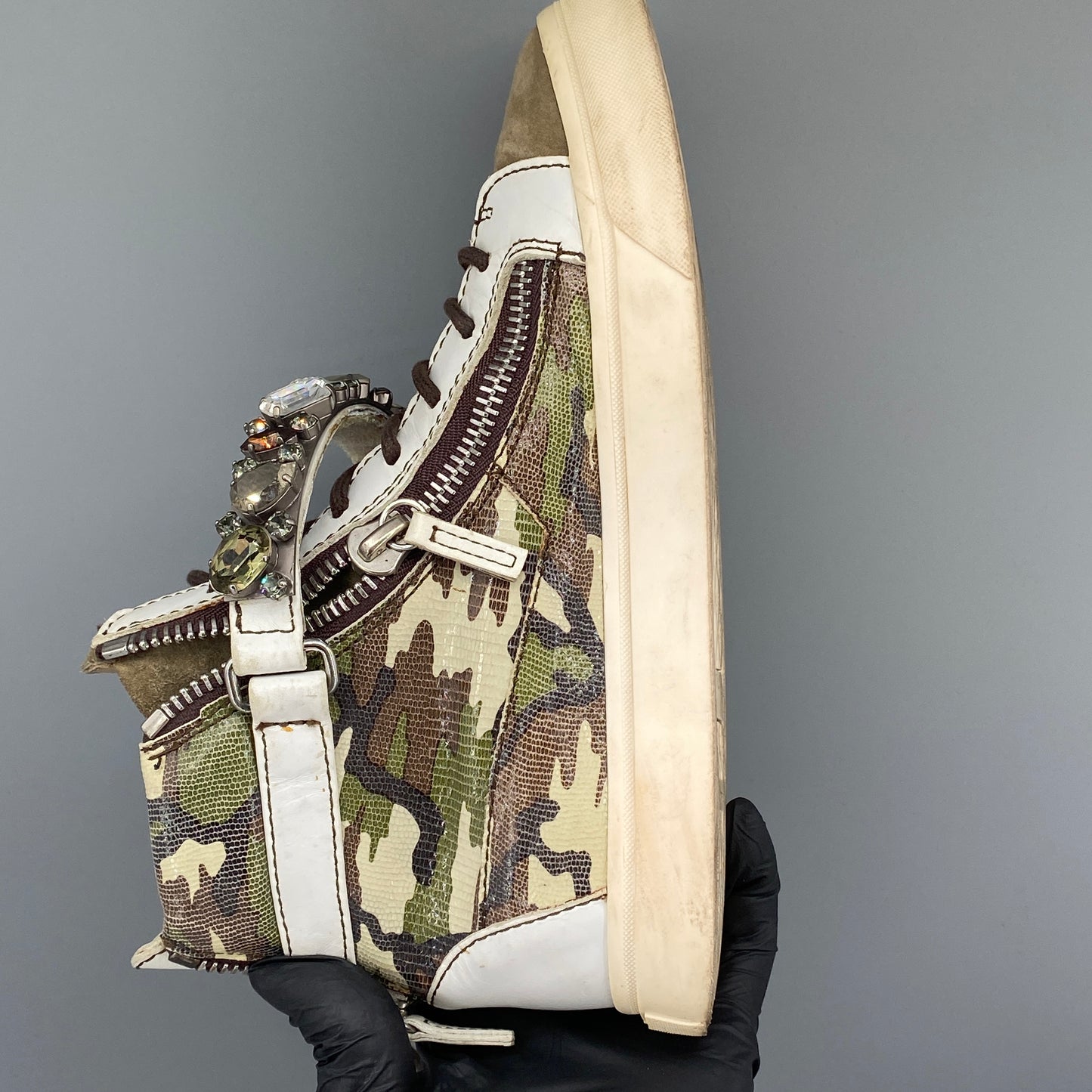 Giuseppe Zanotti Camo Canvas White Suede High Top Sneakers Size 37