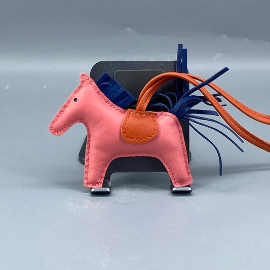 Hermes Rodeo Small Horse Bag Charm Pink Navy Orange Leather