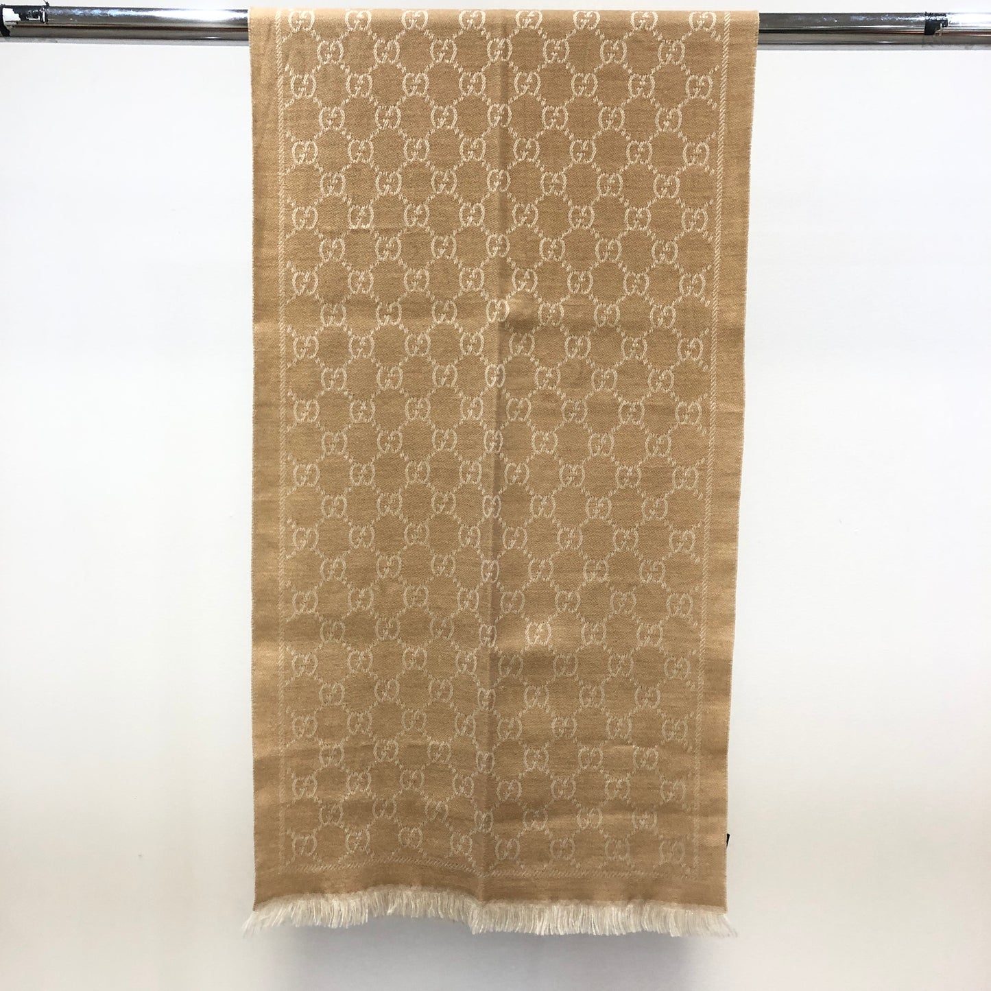 Gucci GG Supreme Jacquard Wool Scarf Beige