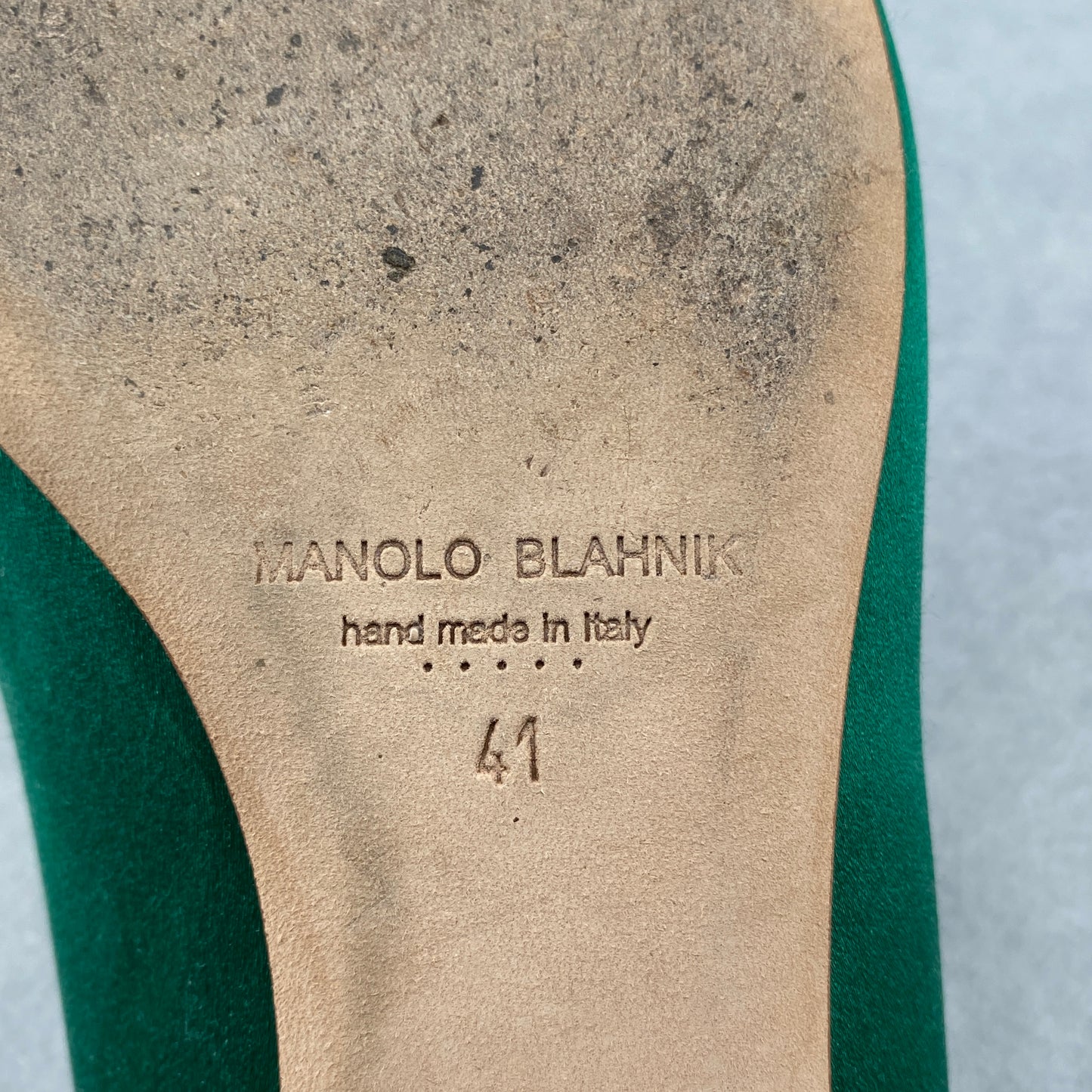 Manolo Blahnik Women's Green Satin Crystal Flat Shoes Size 41