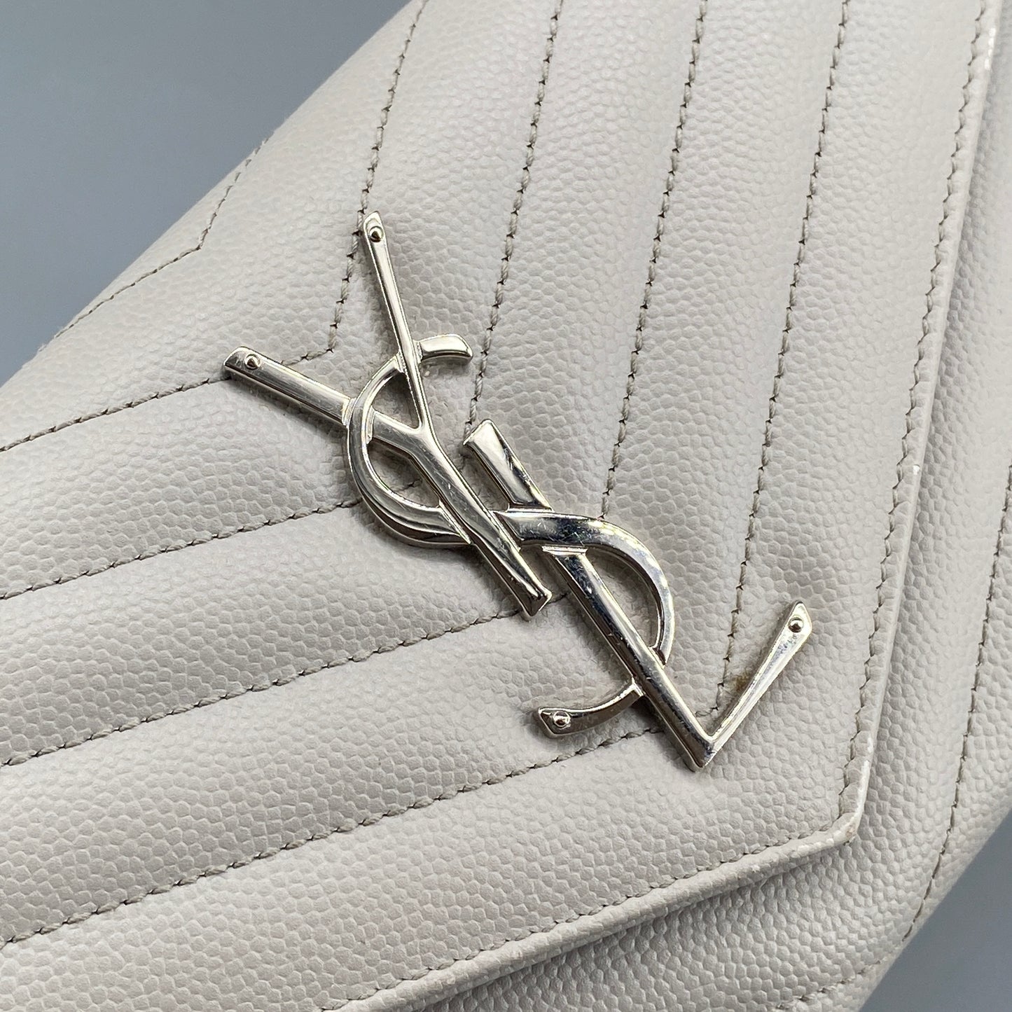 Saint Laurent Light Grey Chevron‑Quilted Long Wallet