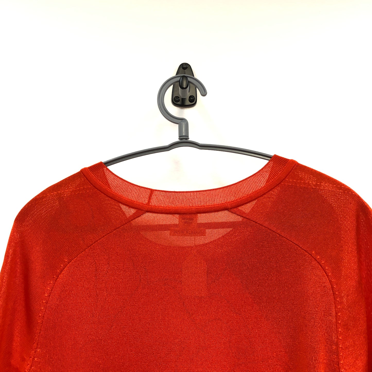 Hermes Feu Red Silk Short Sleeve Knit Top Size 36