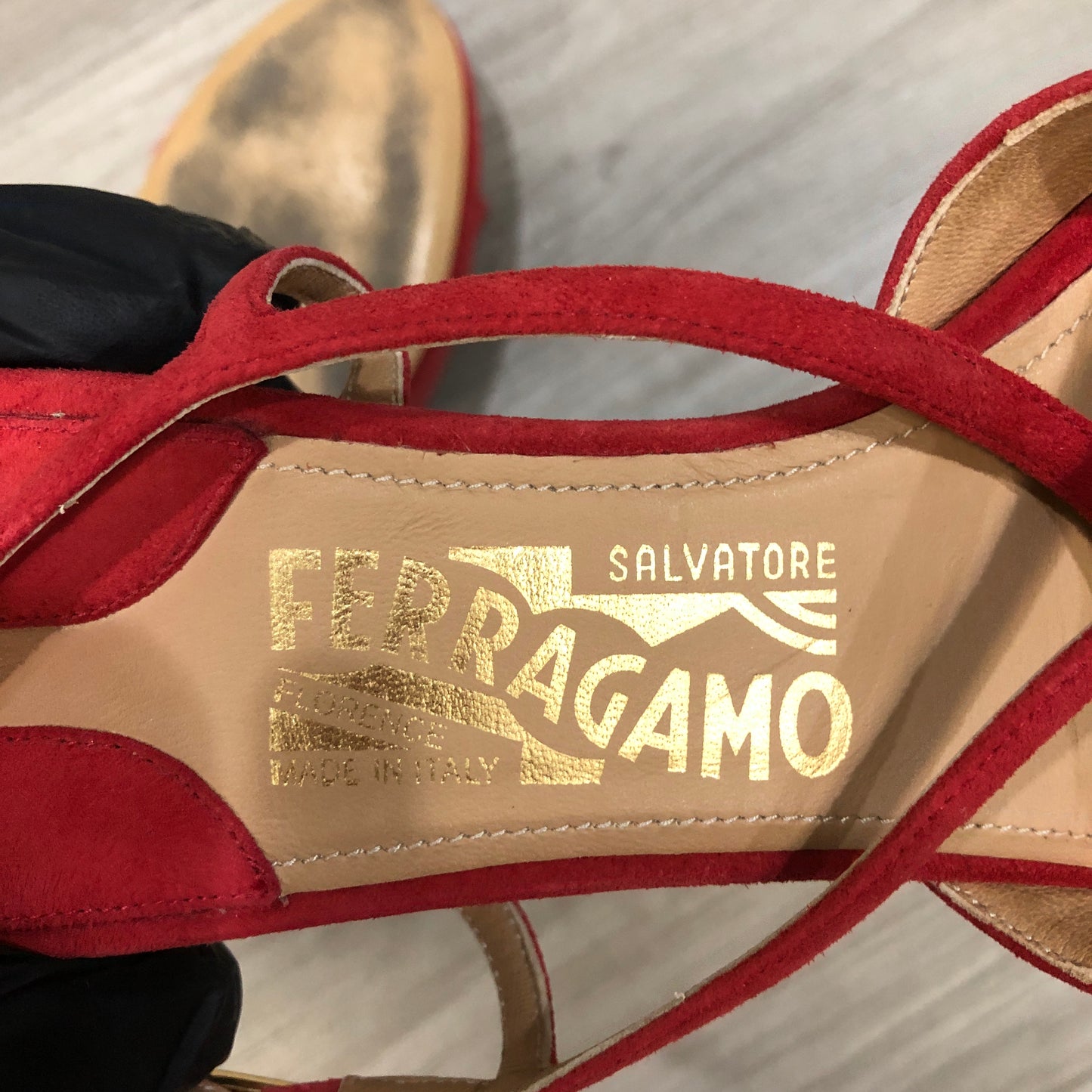 Salvatore Ferragamo Vara Red Suede Strappy Sandals Size 6B
