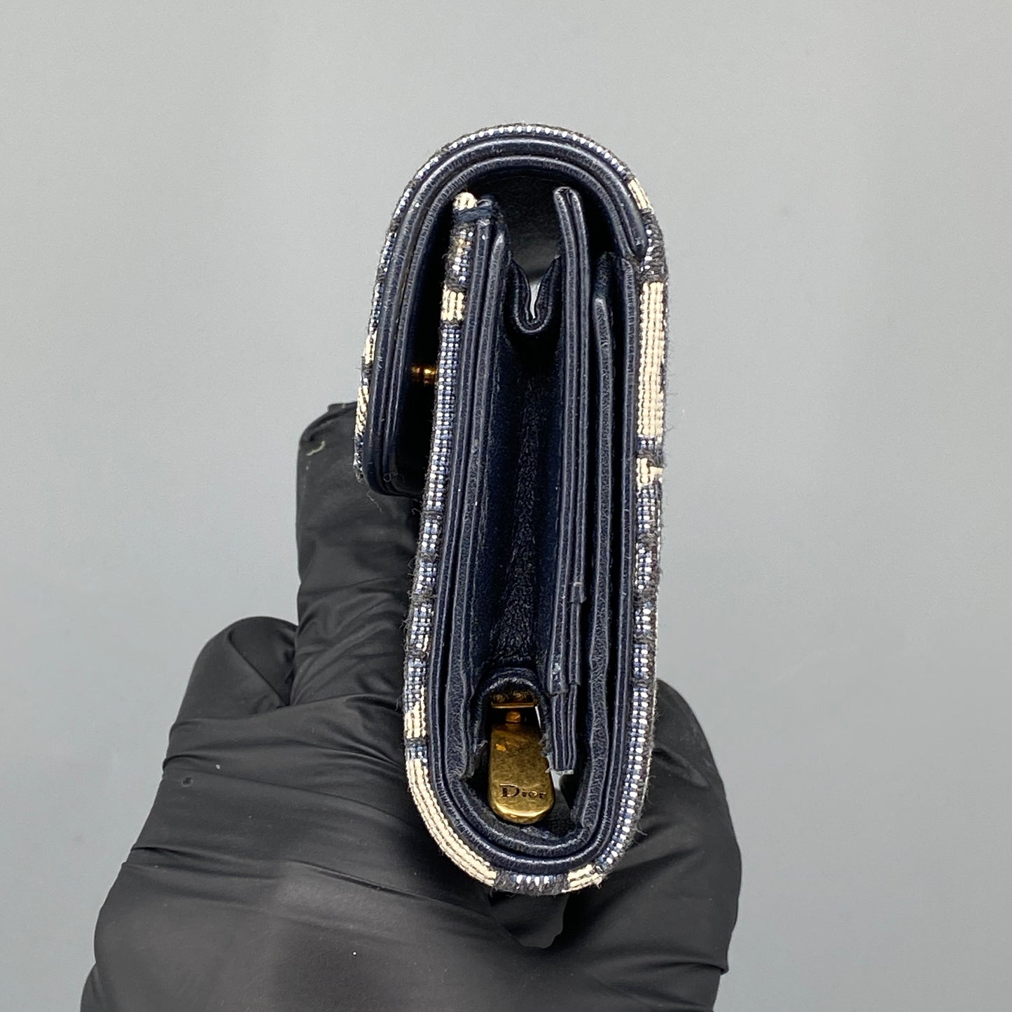 Christian Dior Oblique Saddle Compact Wallet Navy/Grey