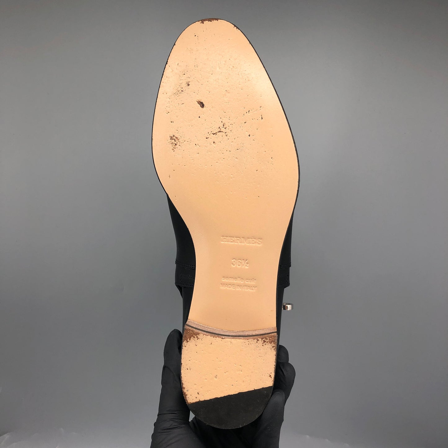 Hermes Black Leather Ankle Boots Size 36.5