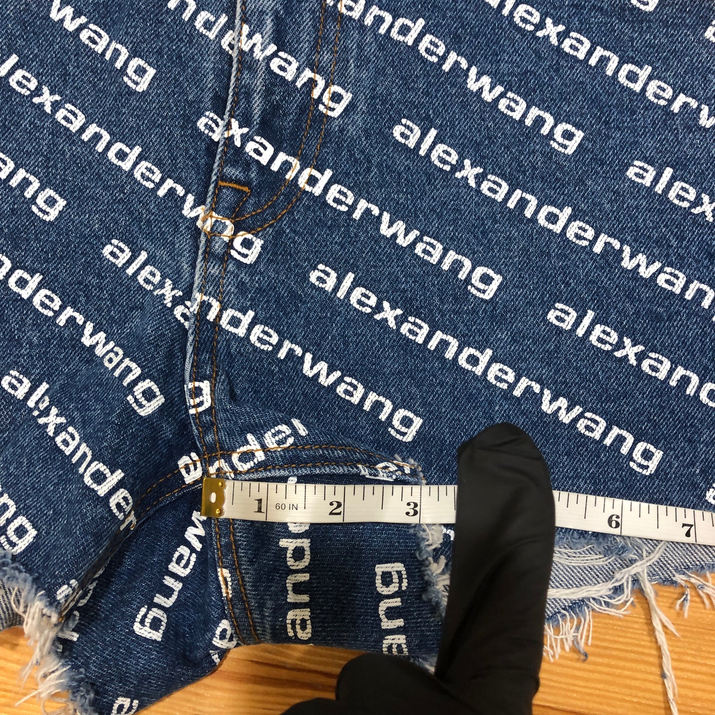 Alexander Wang Denim Logo Print Shorts Size 27 Blue
