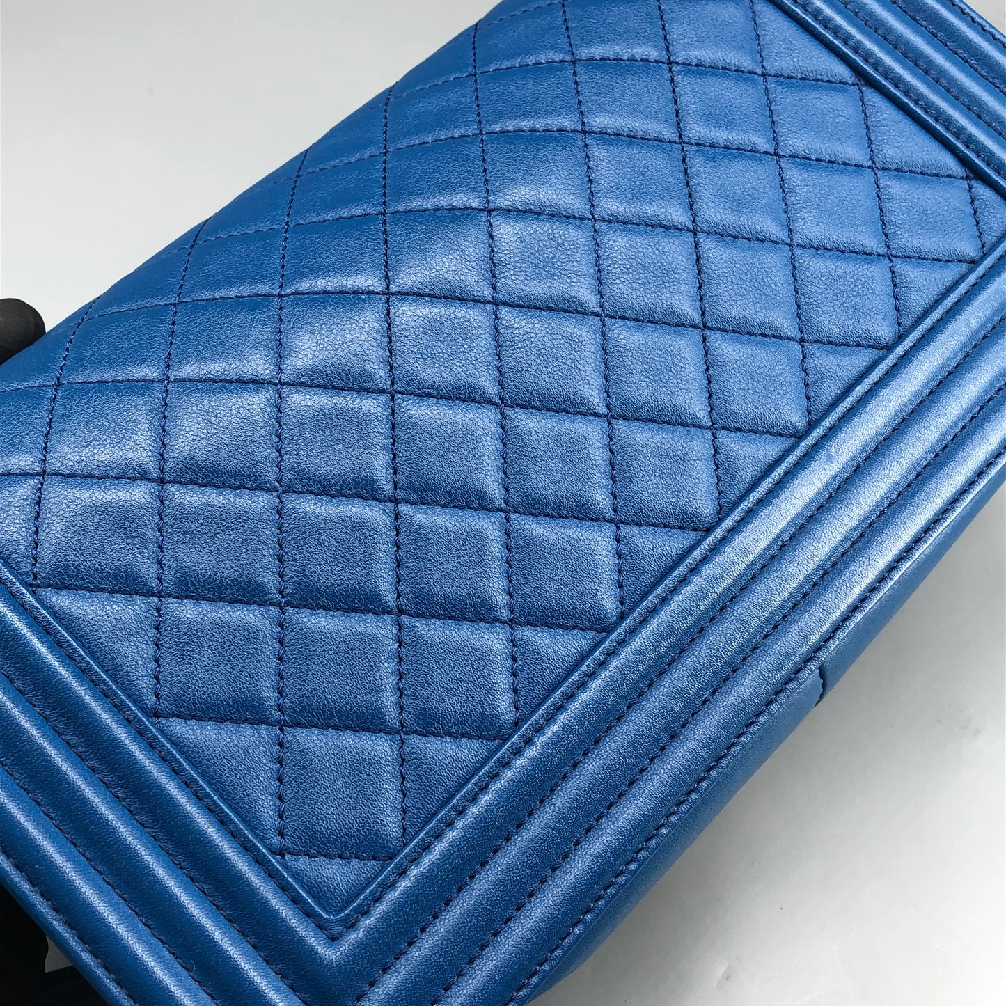 Chanel Boy Lambskin Leather Quilted Leather Chain Flap Bag Bright Blue