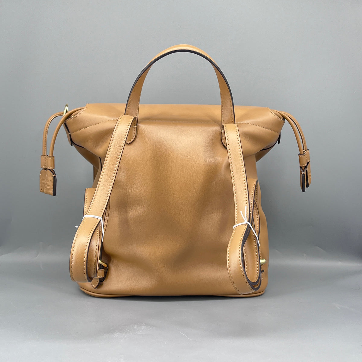 Fendi Brown beige Leather FF-clasp Backpack