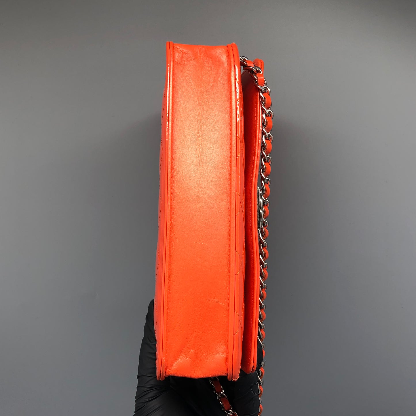 Chanel Boy Neon Orange Patent Leather Wallet on Chain Bag