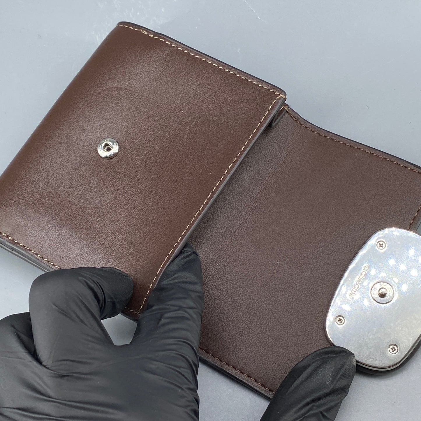 Coach Deep Brown Smooth Leather Flip Card Wallet
