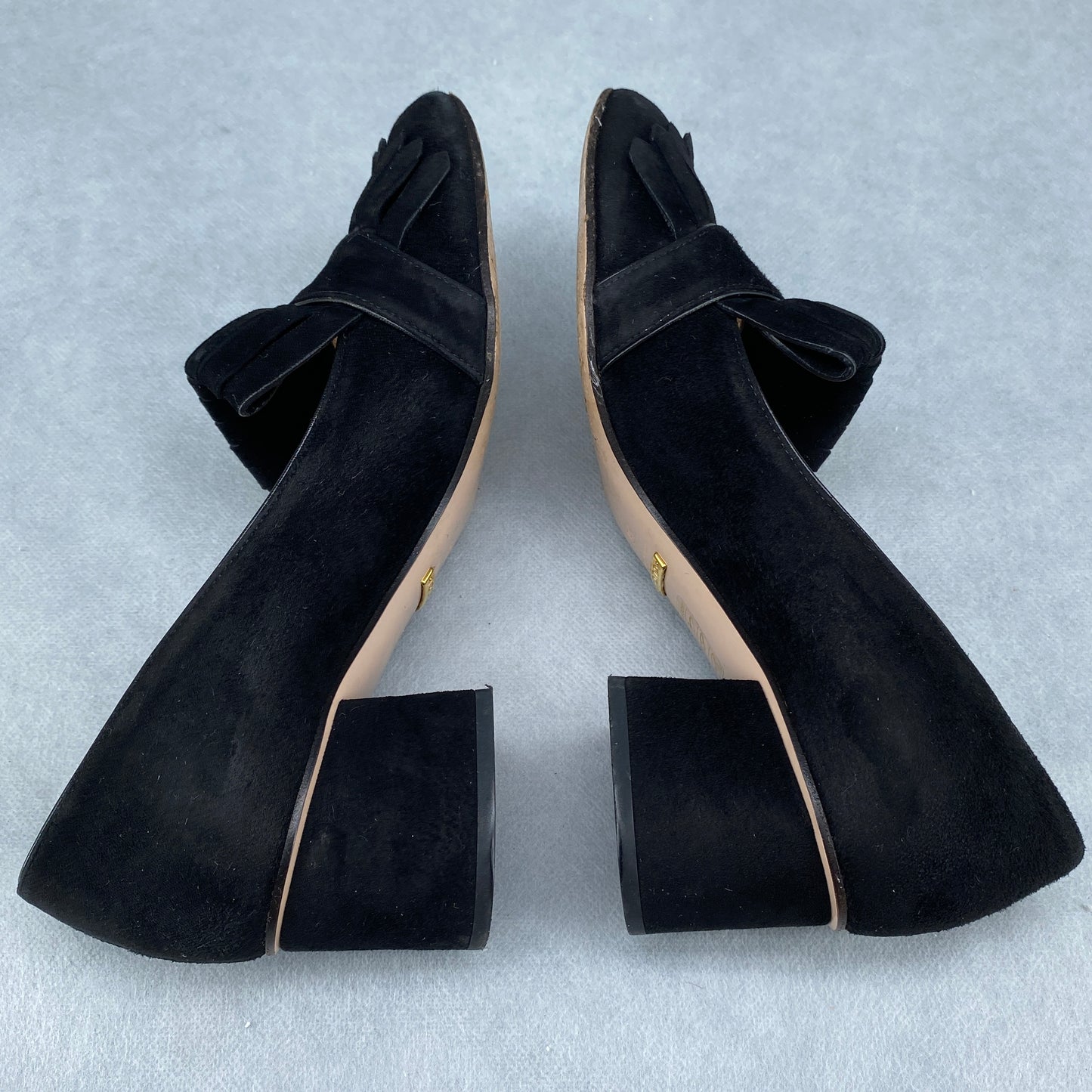 Gucci Suede Double G Tassel Low Heel Shoes Size 36 Black