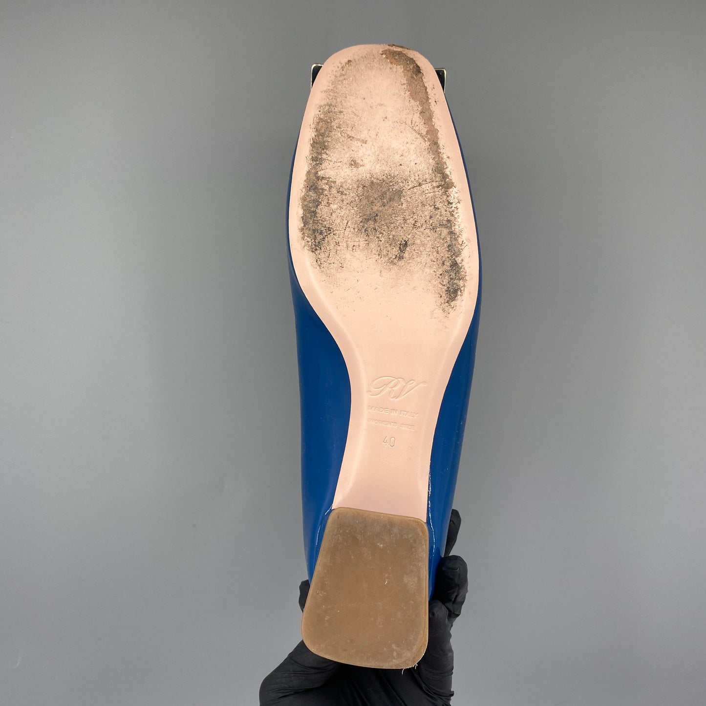 Roger Vivier Metal Buckle Patent Low Heel Shoes Size 40 Royal Blue