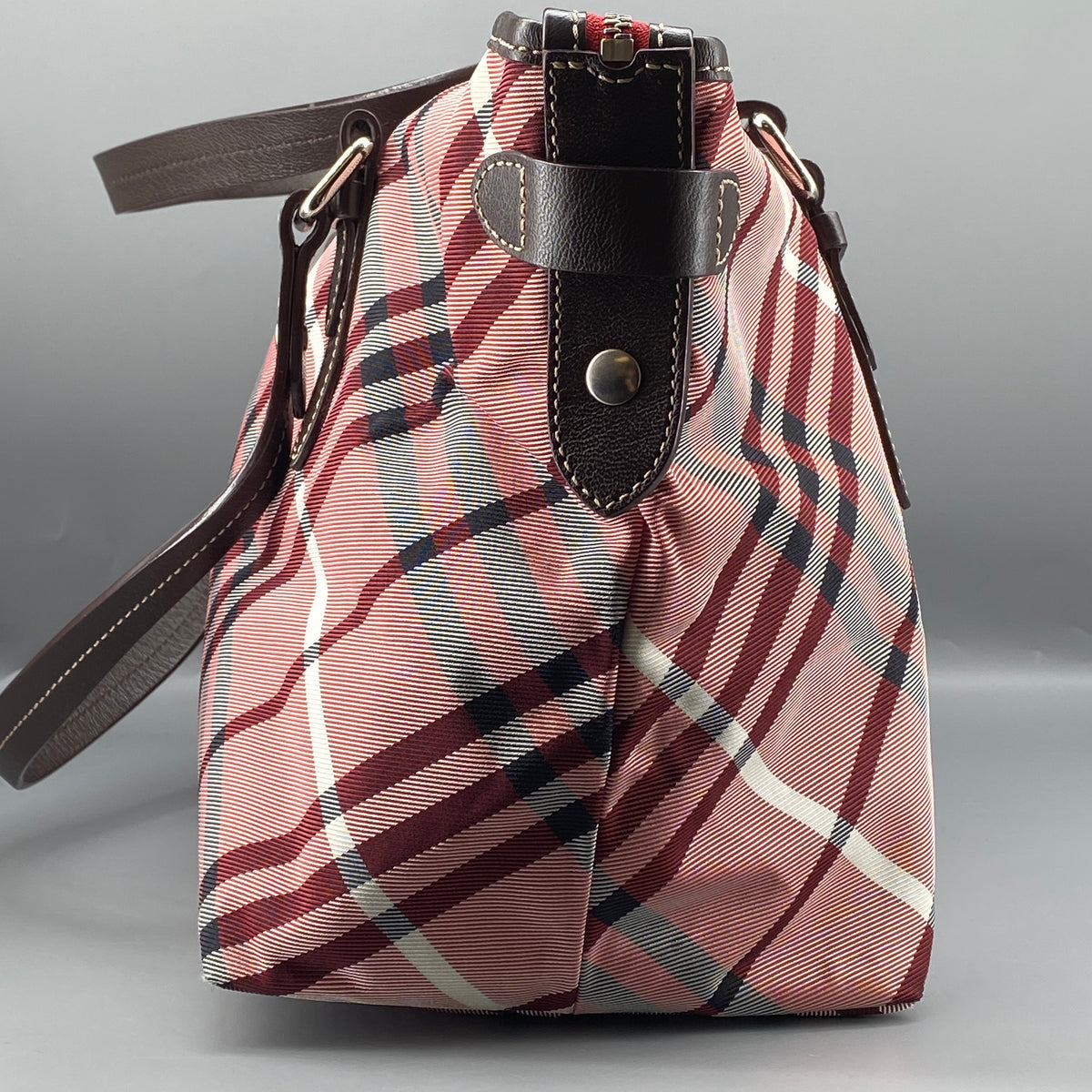Burberry Pink Wine Check Tote Bag