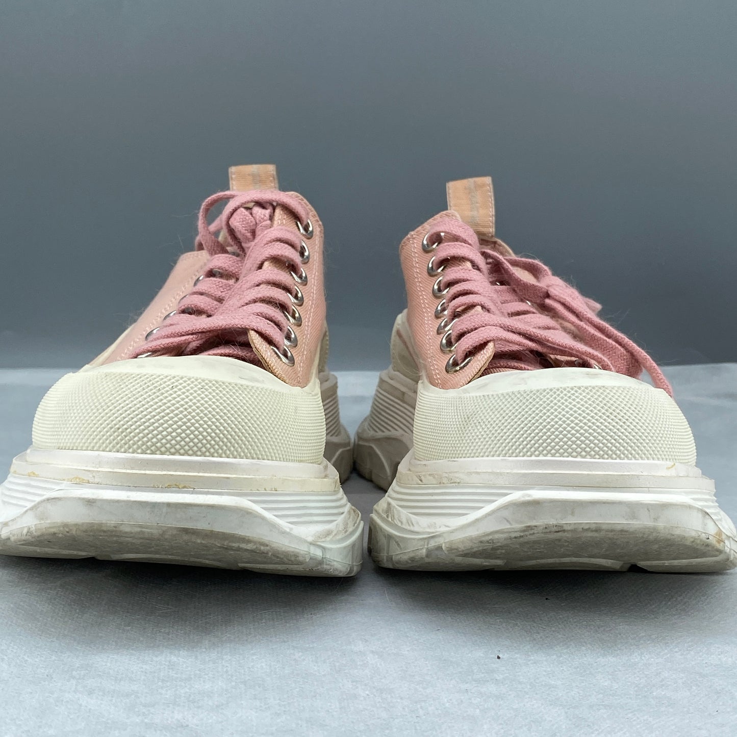 Alexander McQueen Women's  Pink Canvas Multi-Layer Platform Lace-Up Sneakers Size 37
