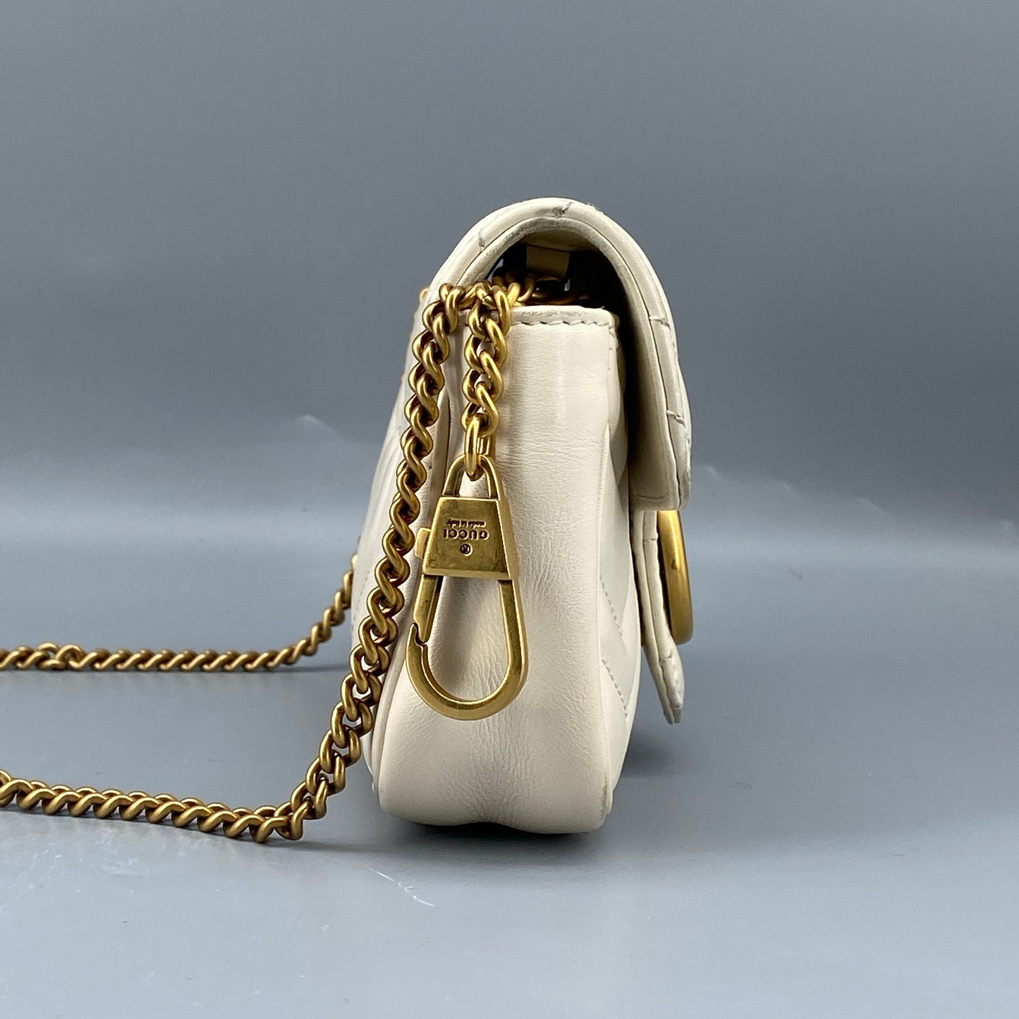 Gucci Cream Leather GG Marmont Mini Shoulder Bag