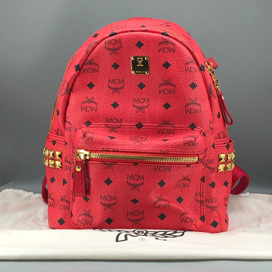 MCM Visetos Coated Canvas Small Backpack Hot Pink