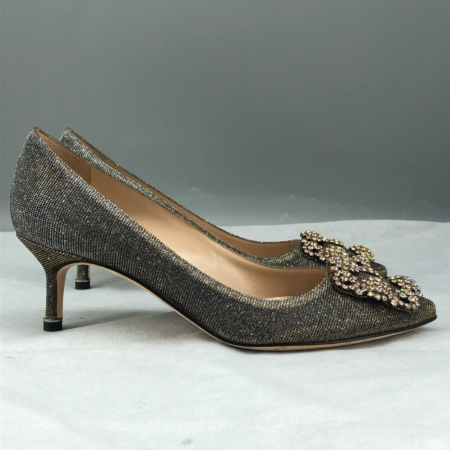Manolo Blahnik Hangisi Gold-Silver Ombré Glitter Heels Size 36.5