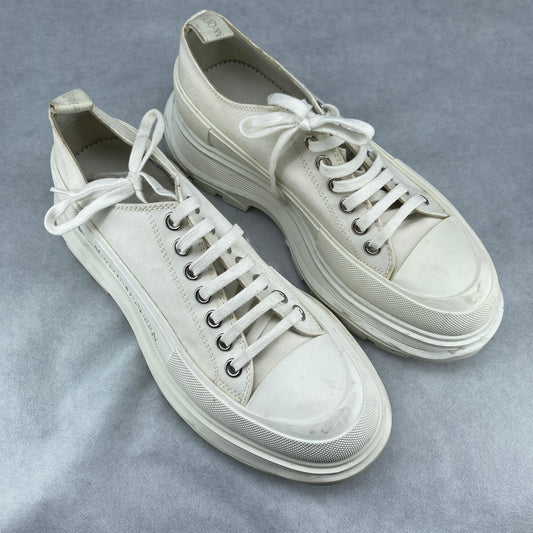 Alexander McQueen Men's Cream White Canvas Lace-Up Multi-Layer Platform Sneakers Size 41