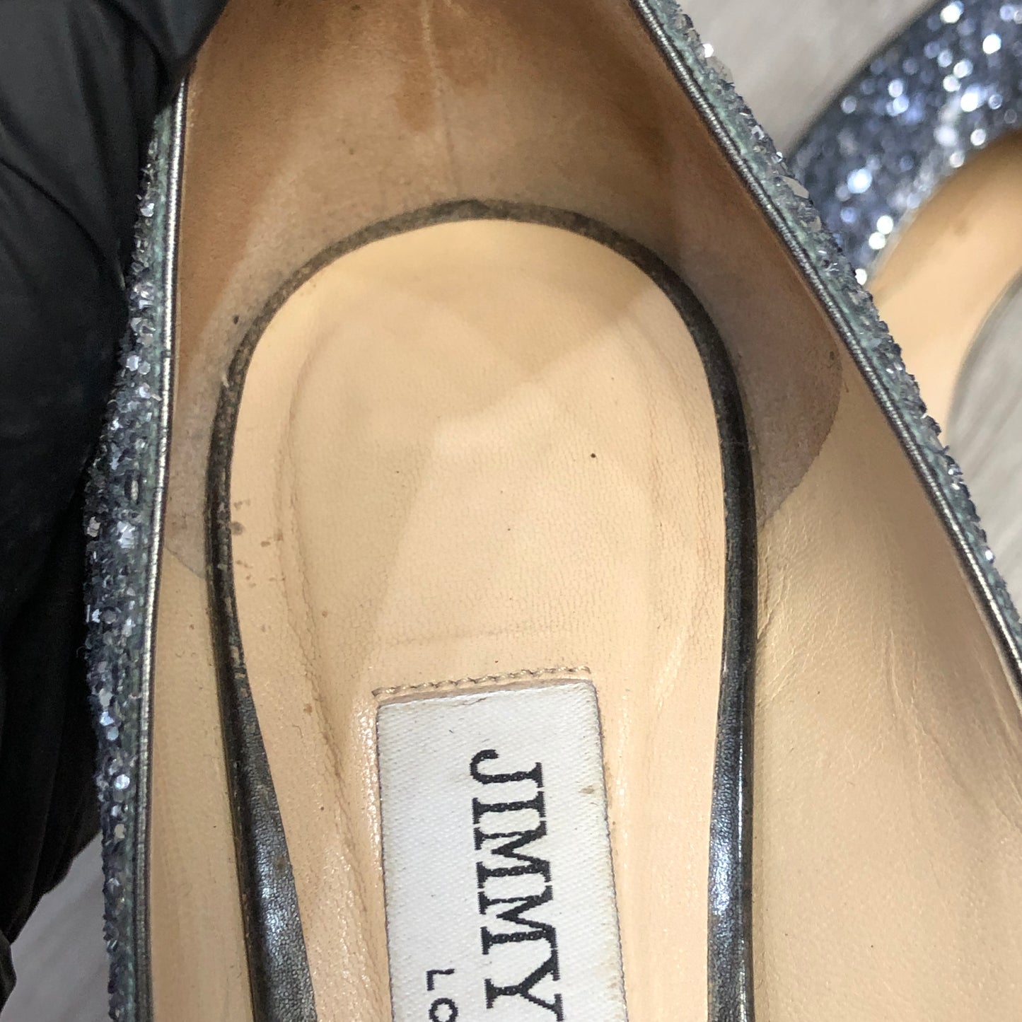 Jimmy Choo Women's Metallic Silver Glitter Pointed Toe Stiletto Pumps Shoes 35.5
