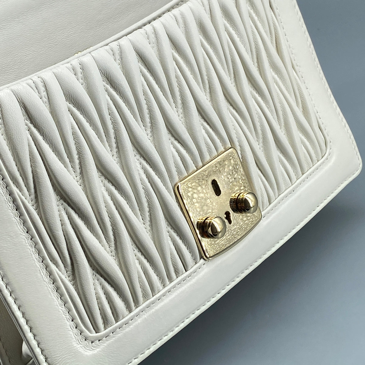 Miu Miu Confidential Matelassé  Crossbody Bag White Leather
