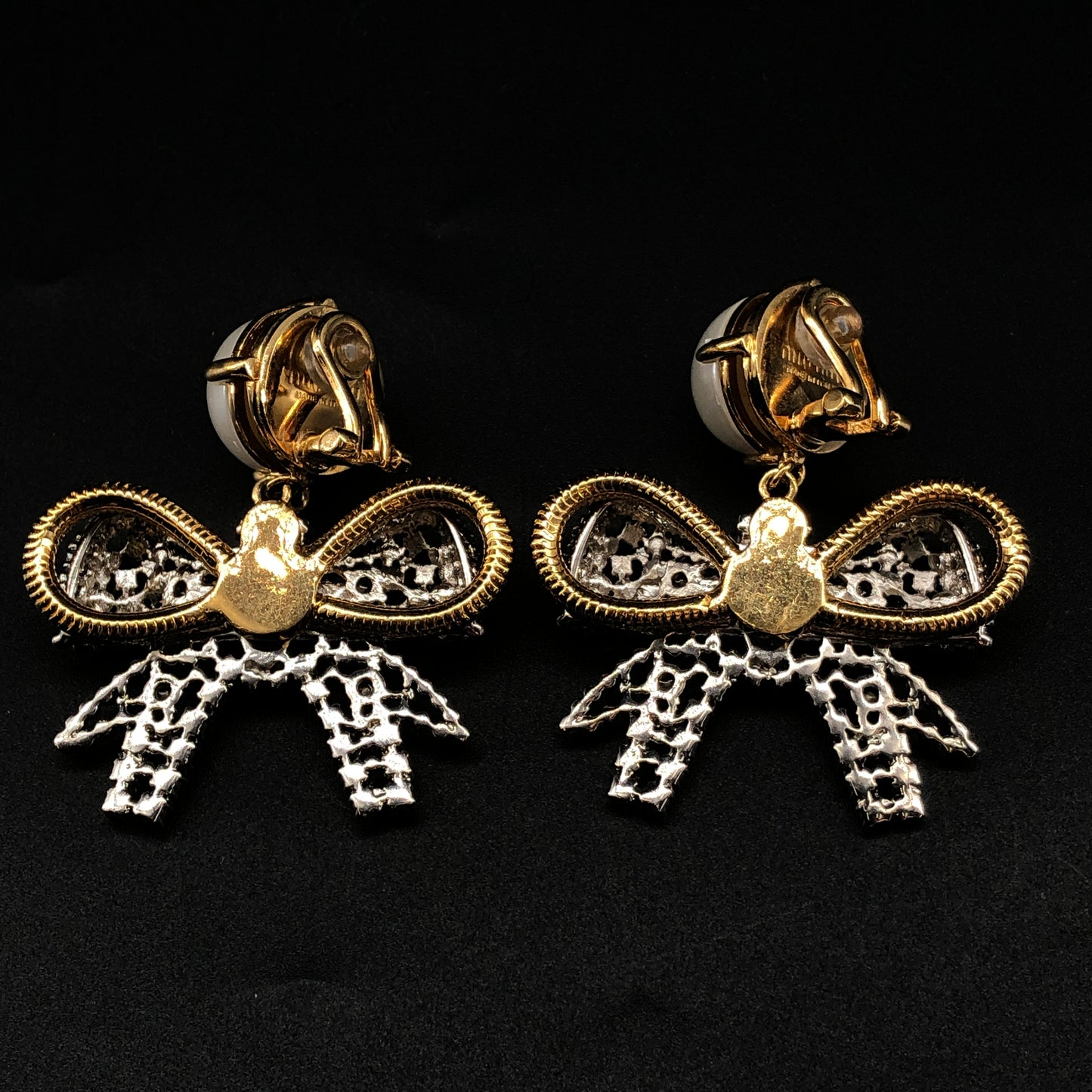 Miu Miu Gold-Tone Crystal & Faux Pearl Bow Earrings