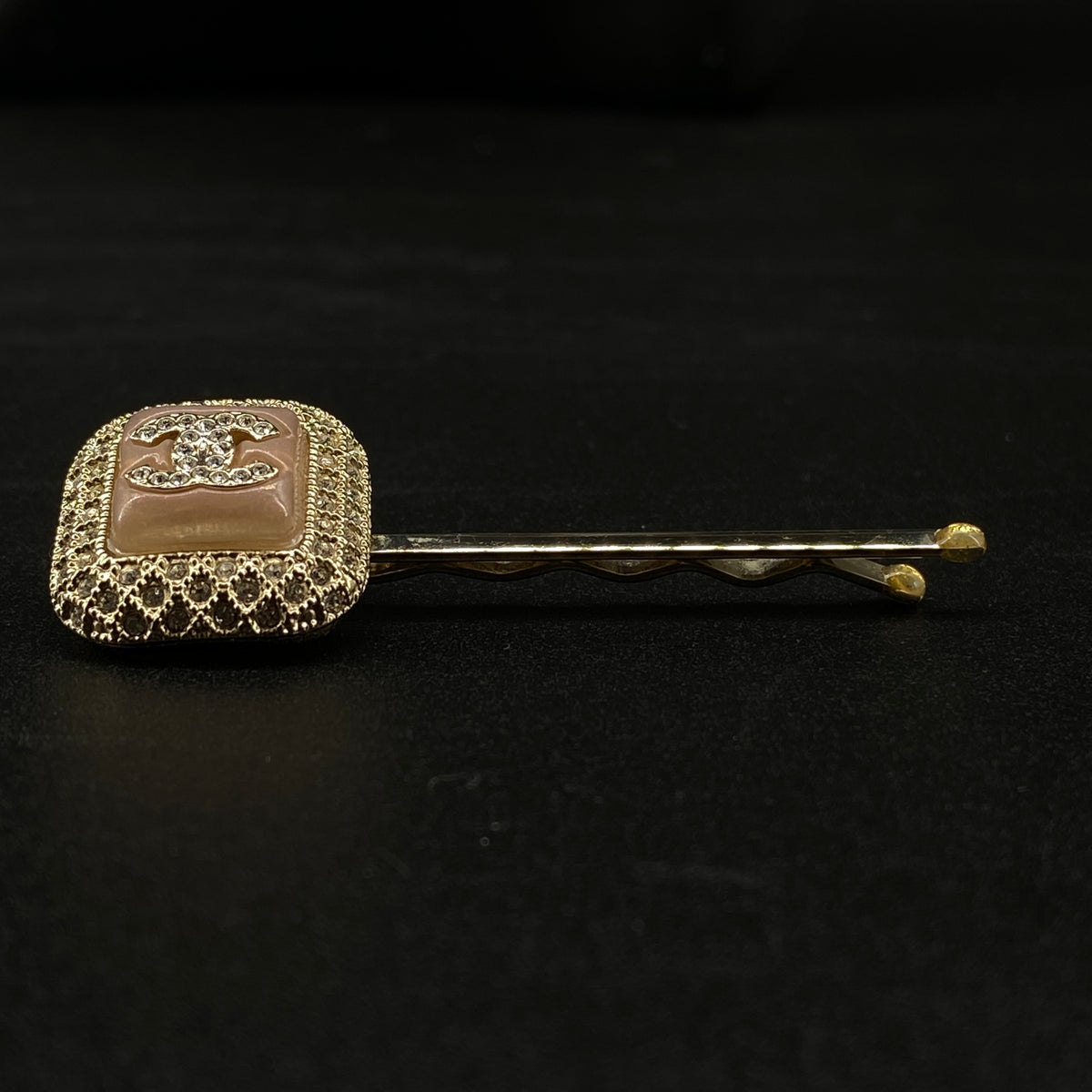 Chanel Gold Tone Crystal Square Hair Pin