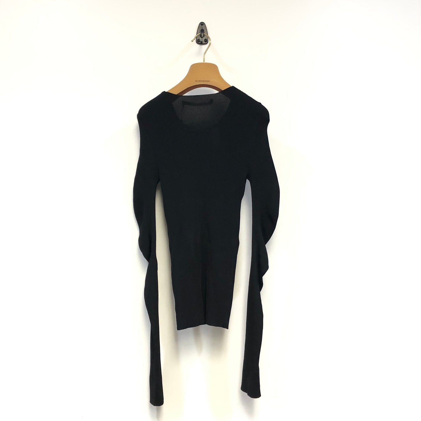 Alexander Wang Black Ribbed Knit Deep V Long Sleeve Top Size M