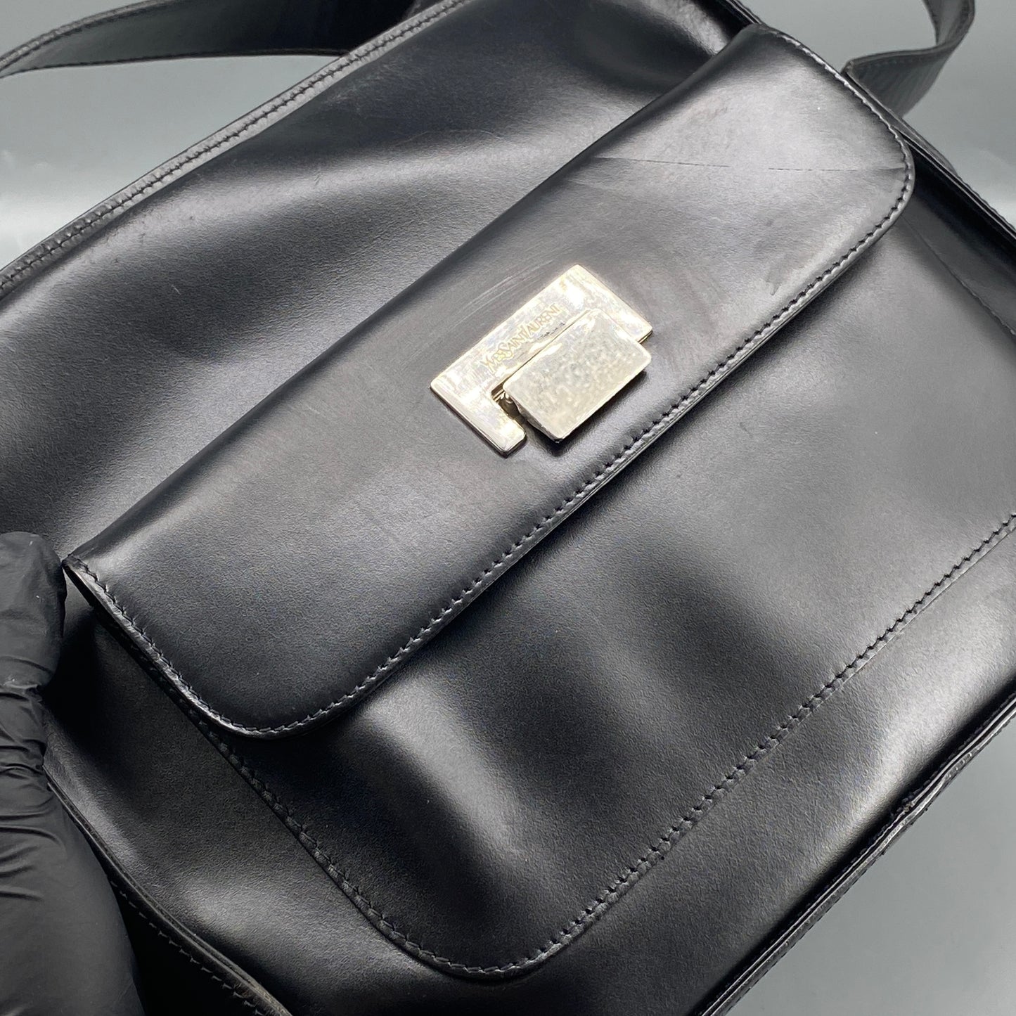 Yves Saint Laurent Black Smooth Leather Square Flap Shoulder Camera Bag