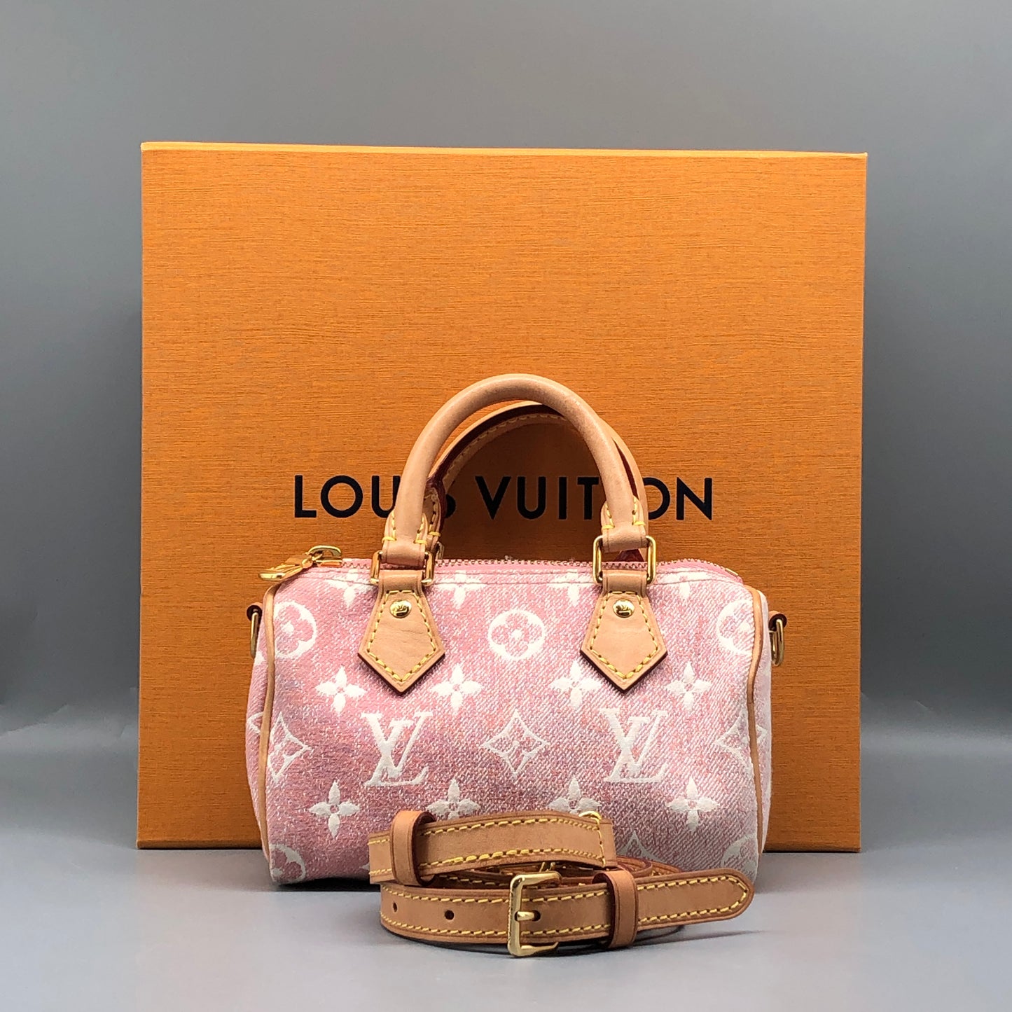 Louis Vuitton Nano Speedy Light Pink Monogram Denim Handbag