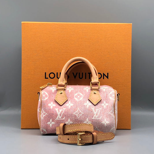 Louis Vuitton Nano Speedy Light Pink Monogram Denim Handbag