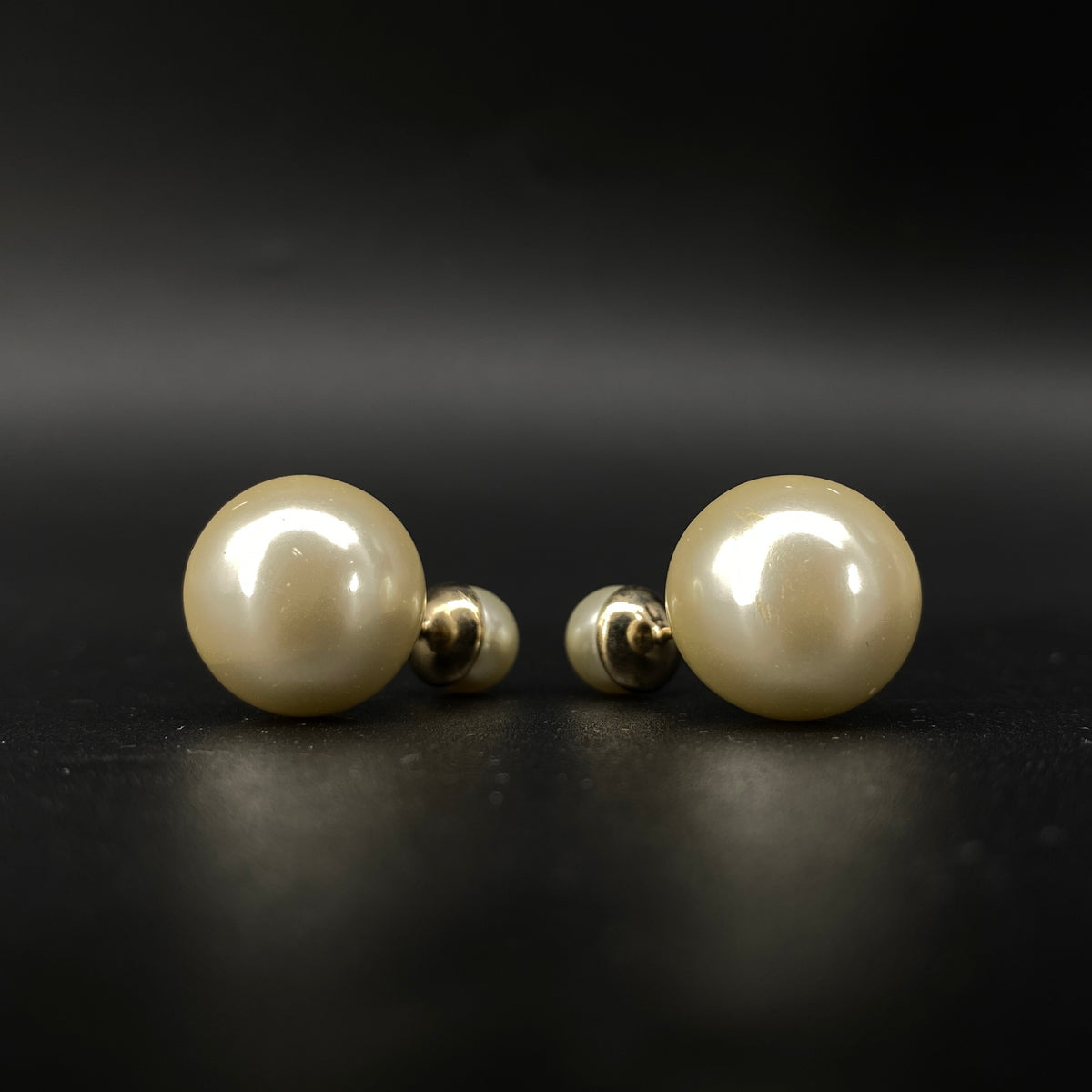 Christian Dior Gold Tone Double Pearl Stud Earrings