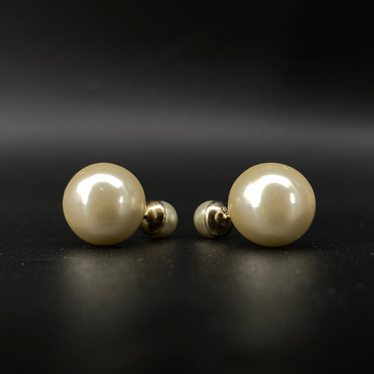 Christian Dior Gold Tone Double Pearl Stud Earrings