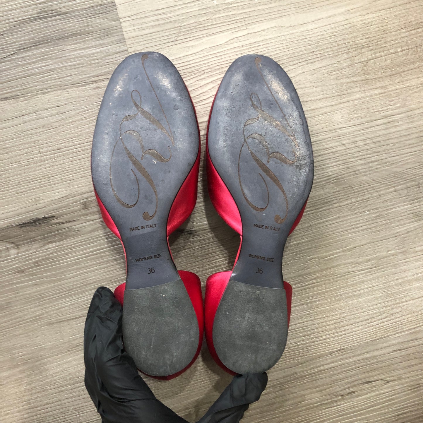 Roger Vivier Women's Red Satin Crystal Buckle Flats Size 36