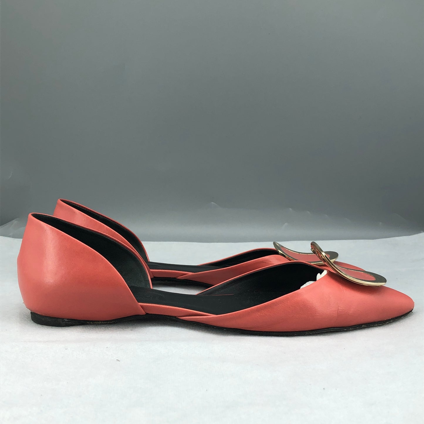 Roger Vivier Women's Strass Buckle D'Orsay Flats Size 39.5 Salmon Pink