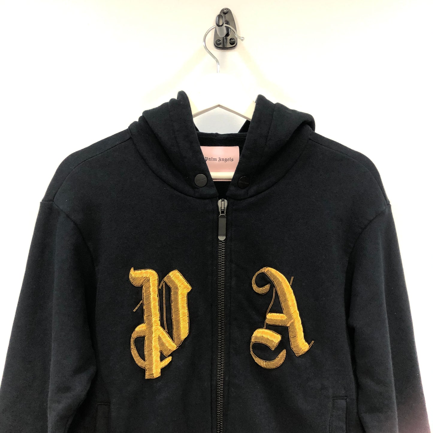 Palm Angels Black Gold Embroidered Full Zip Hoodie Size S