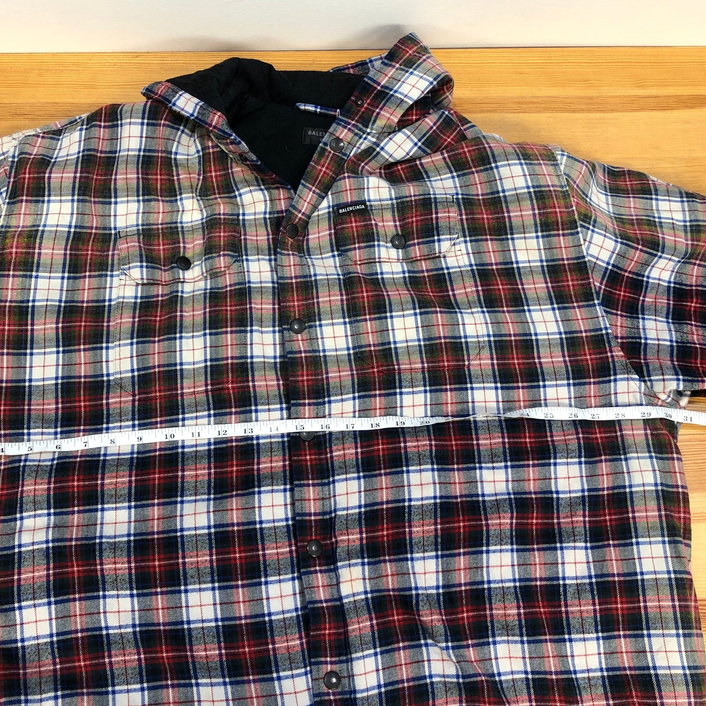 Balenciaga Multi-Color Plaid Hooded Overshirt Size XS