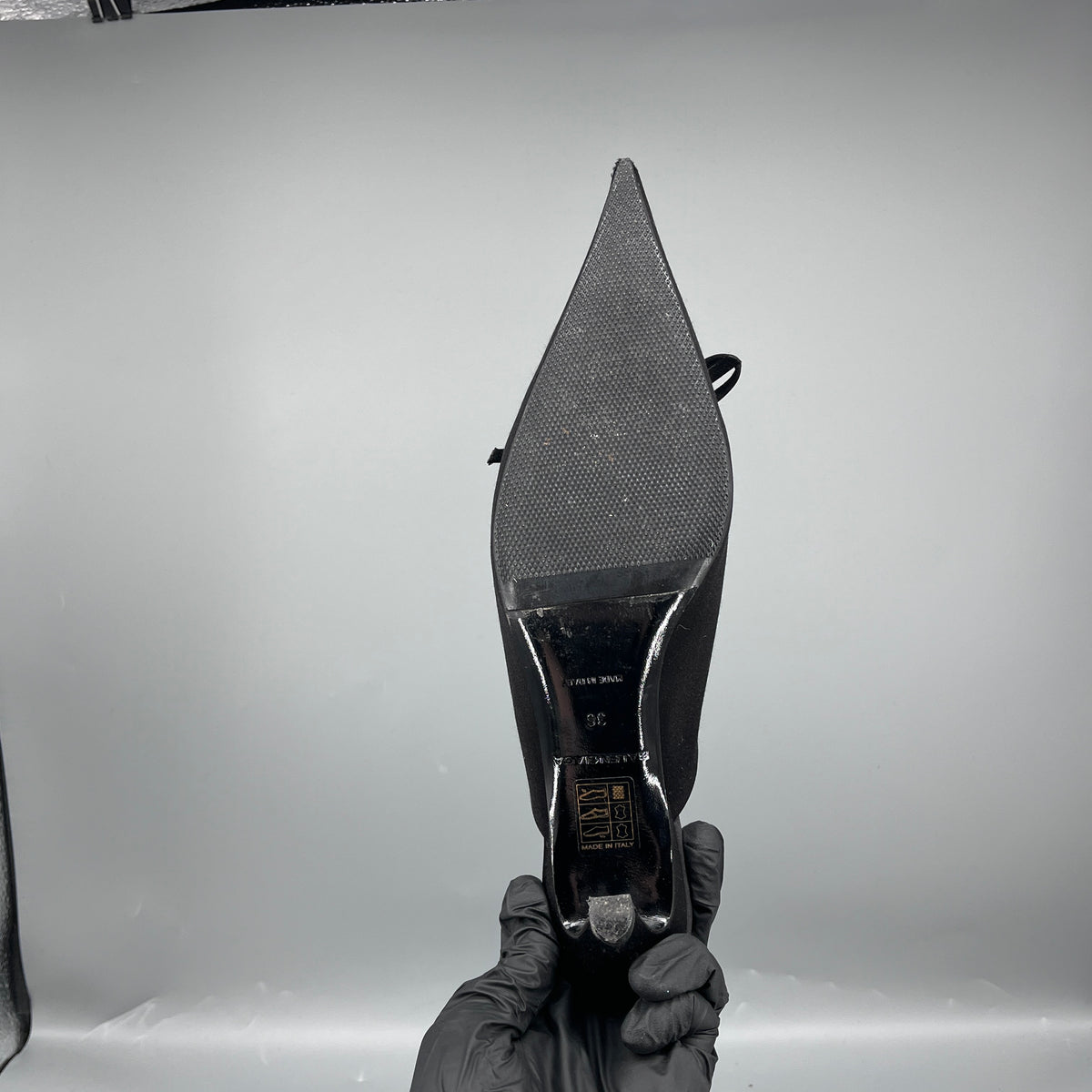Balenciaga Women Black Fabric Bow Pointed Backless Mule Heels size 36