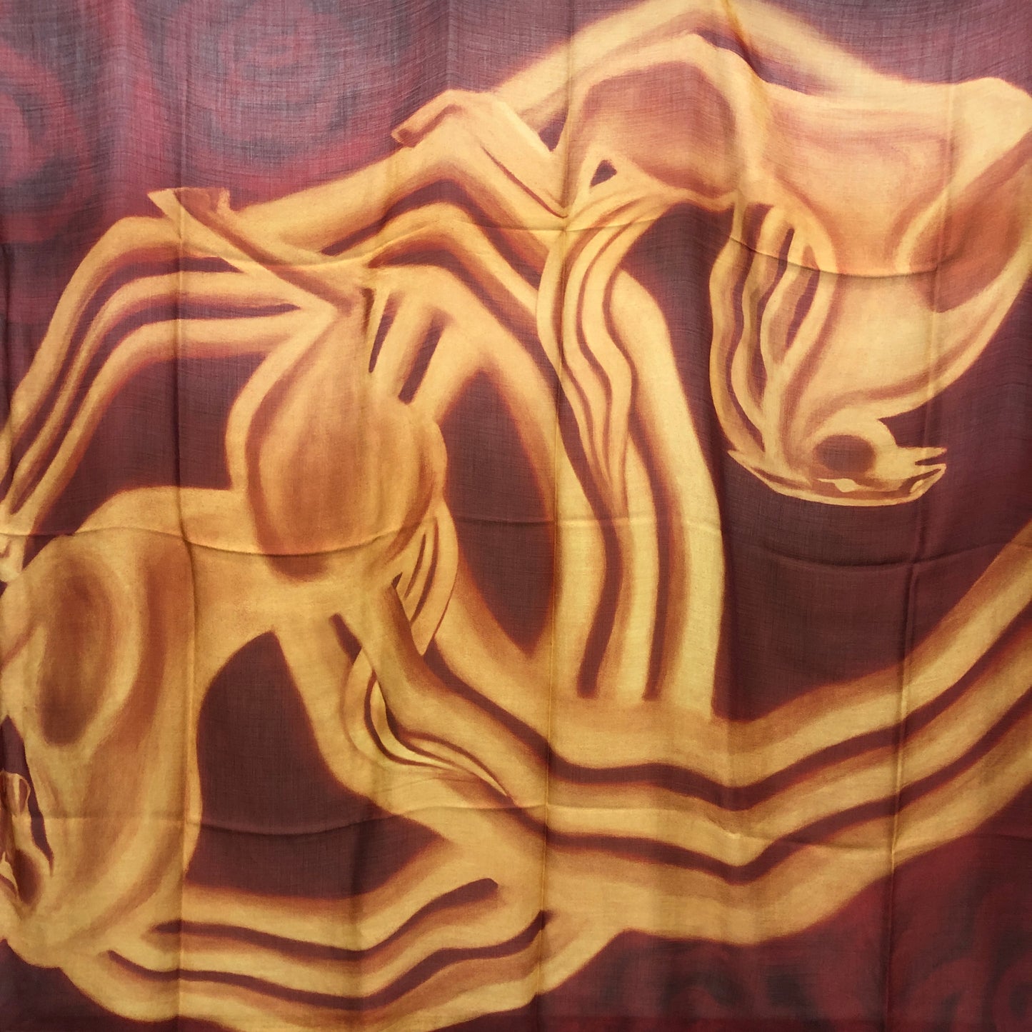Chanel  Cashmere Silk Blend Shawl Red/Yellow Horse Print 138*190cm