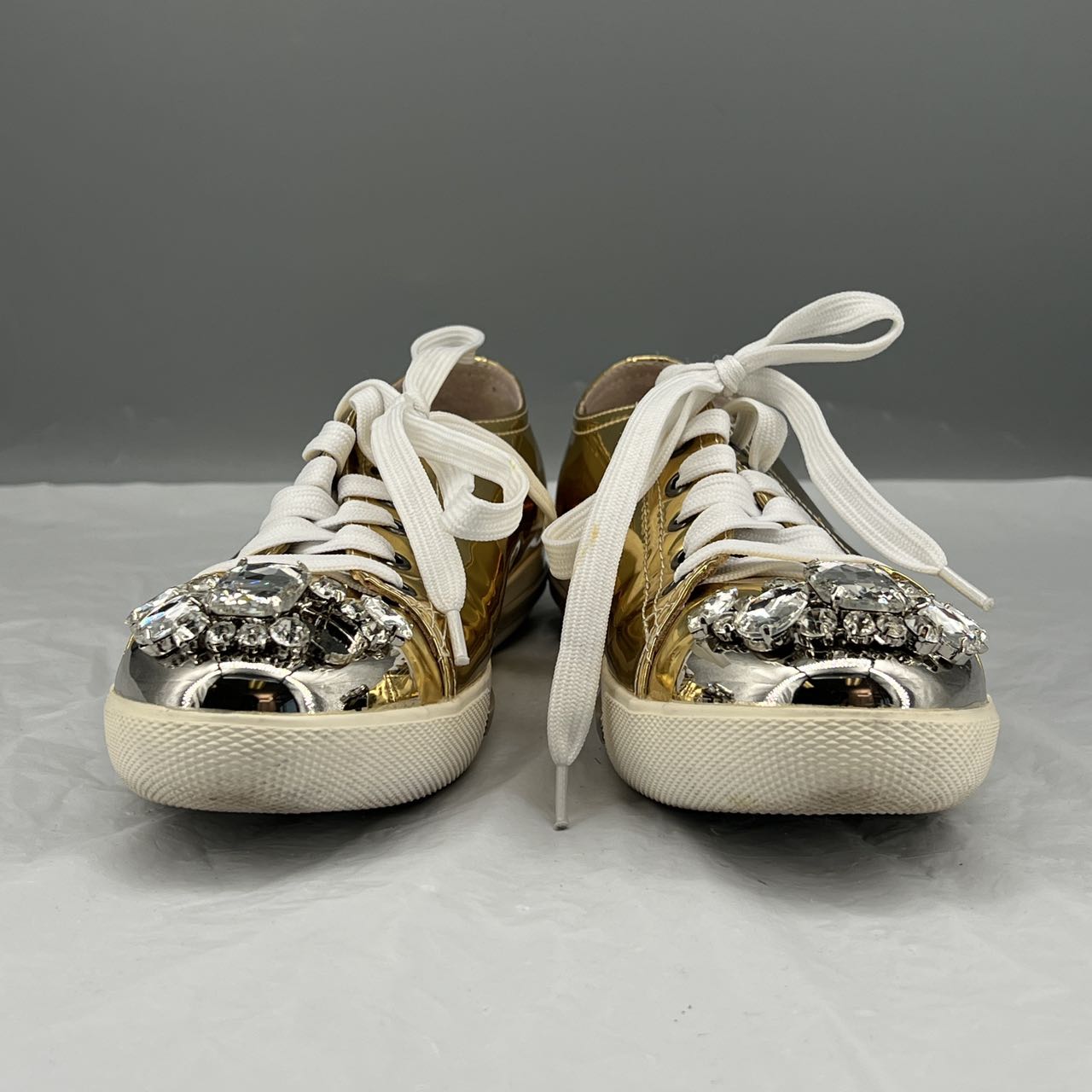 Miu Miu Embellished Metallic Sneakers (Size 37)