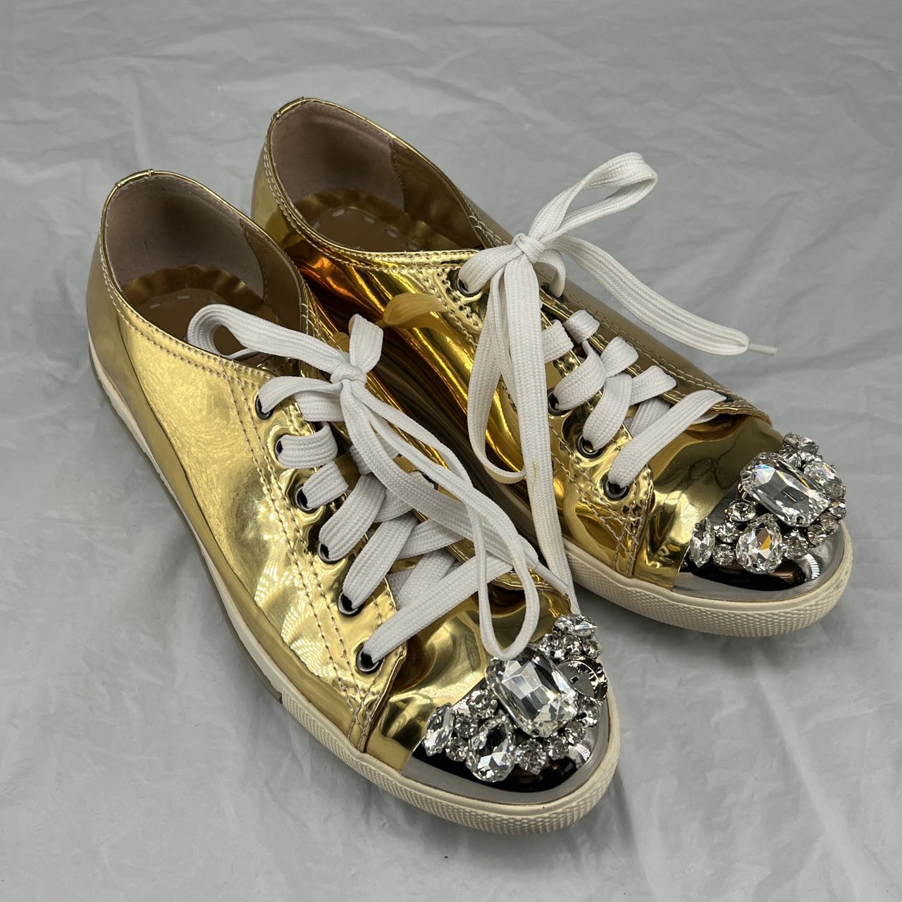 Miu Miu Embellished Metallic Sneakers (Size 37)