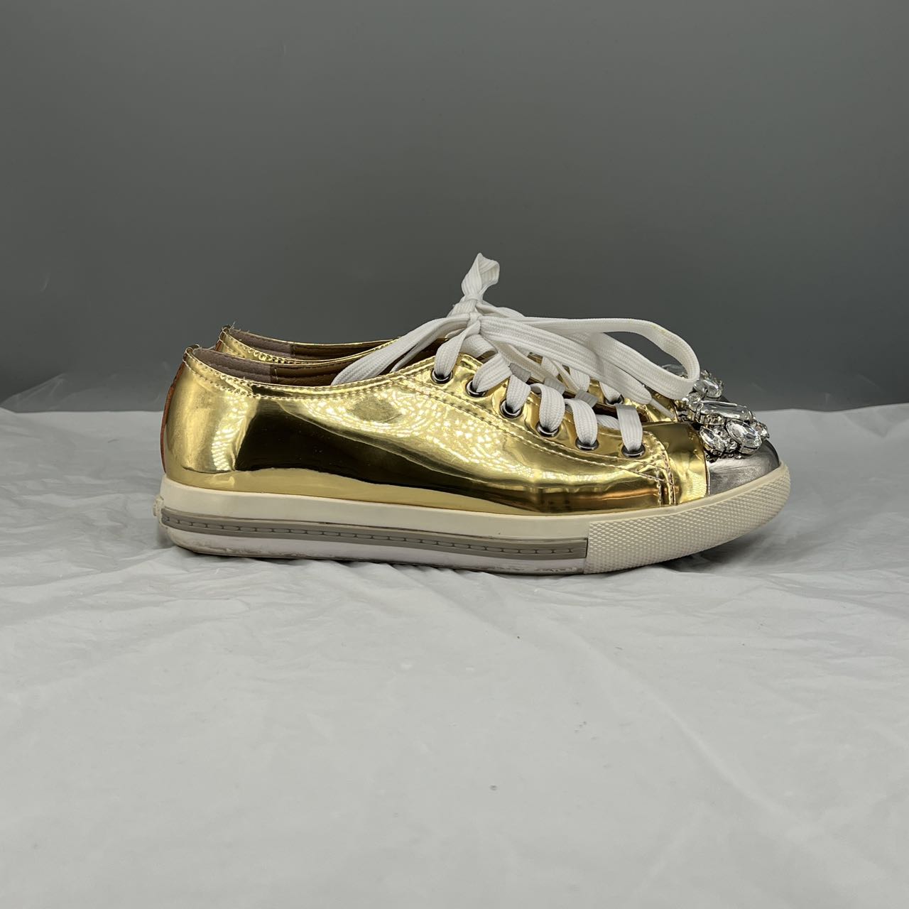 Miu Miu Embellished Metallic Sneakers (Size 37)