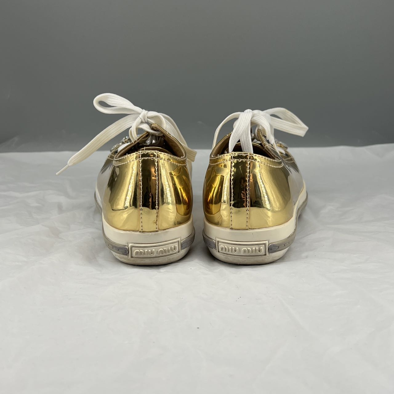 Miu Miu Embellished Metallic Sneakers (Size 37)