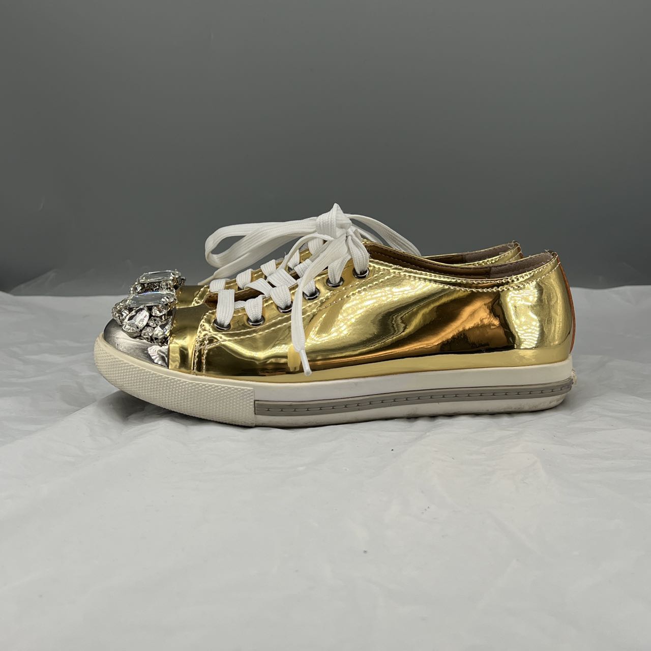 Miu Miu Embellished Metallic Sneakers (Size 37)