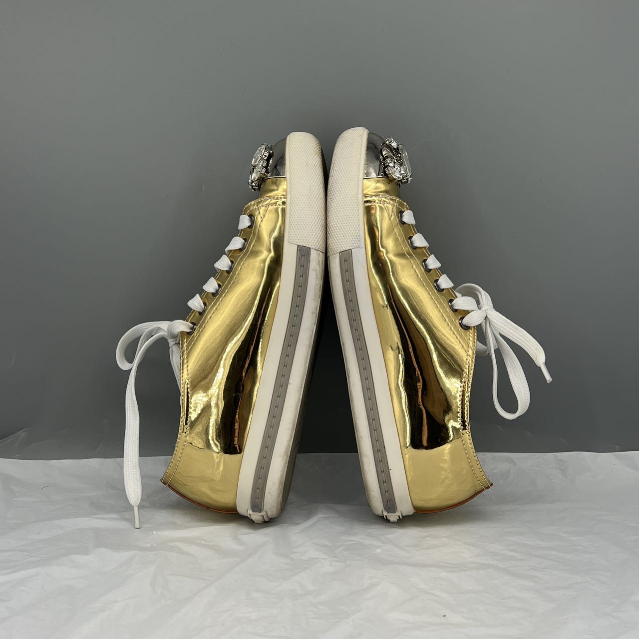 Miu Miu Embellished Metallic Sneakers (Size 37)