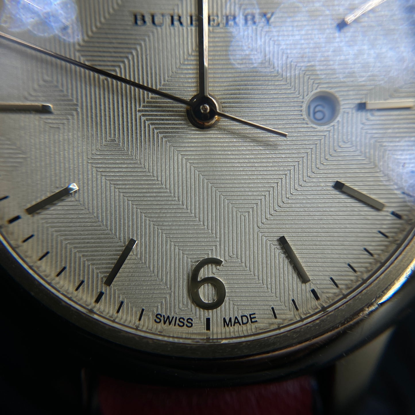 Burberry Gold Case Quartz Watch Dark Red Leather Strap
