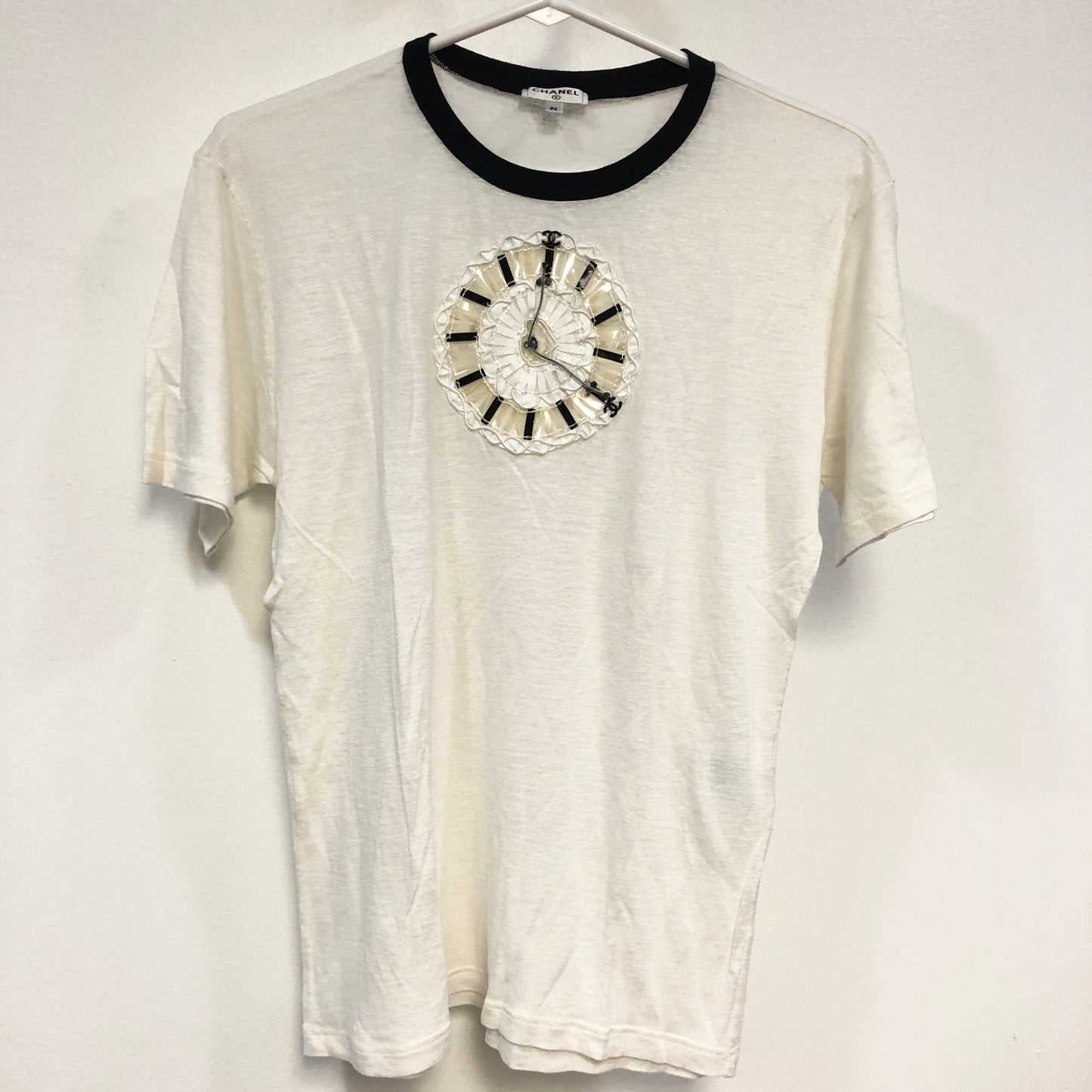 Chanel Clock Motif Short Sleeve T-Shirt Size 36 White & Black